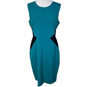 Calvin Klein Sleeveless Blue Spruce and Black Sheath Dress with Pockets